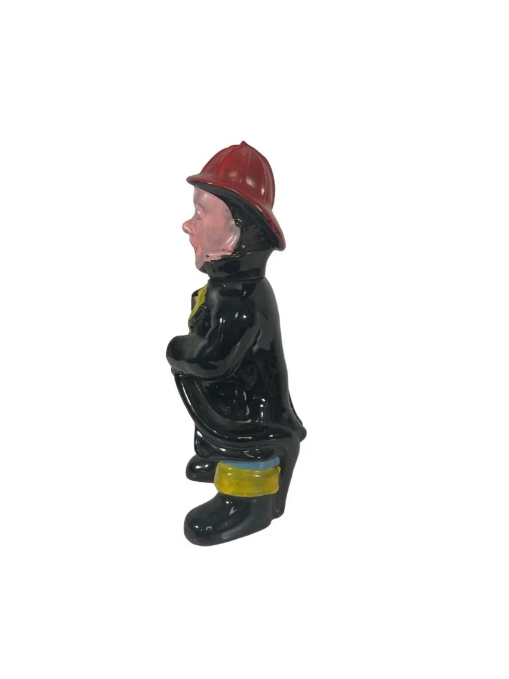 Hand Painted Vintage Fireman Decanter With Cork Head Stopper Ceramic Black